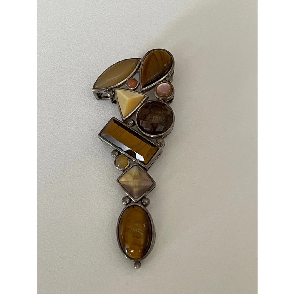 Vintage wk 925 sterling multi semi precious stone pendant